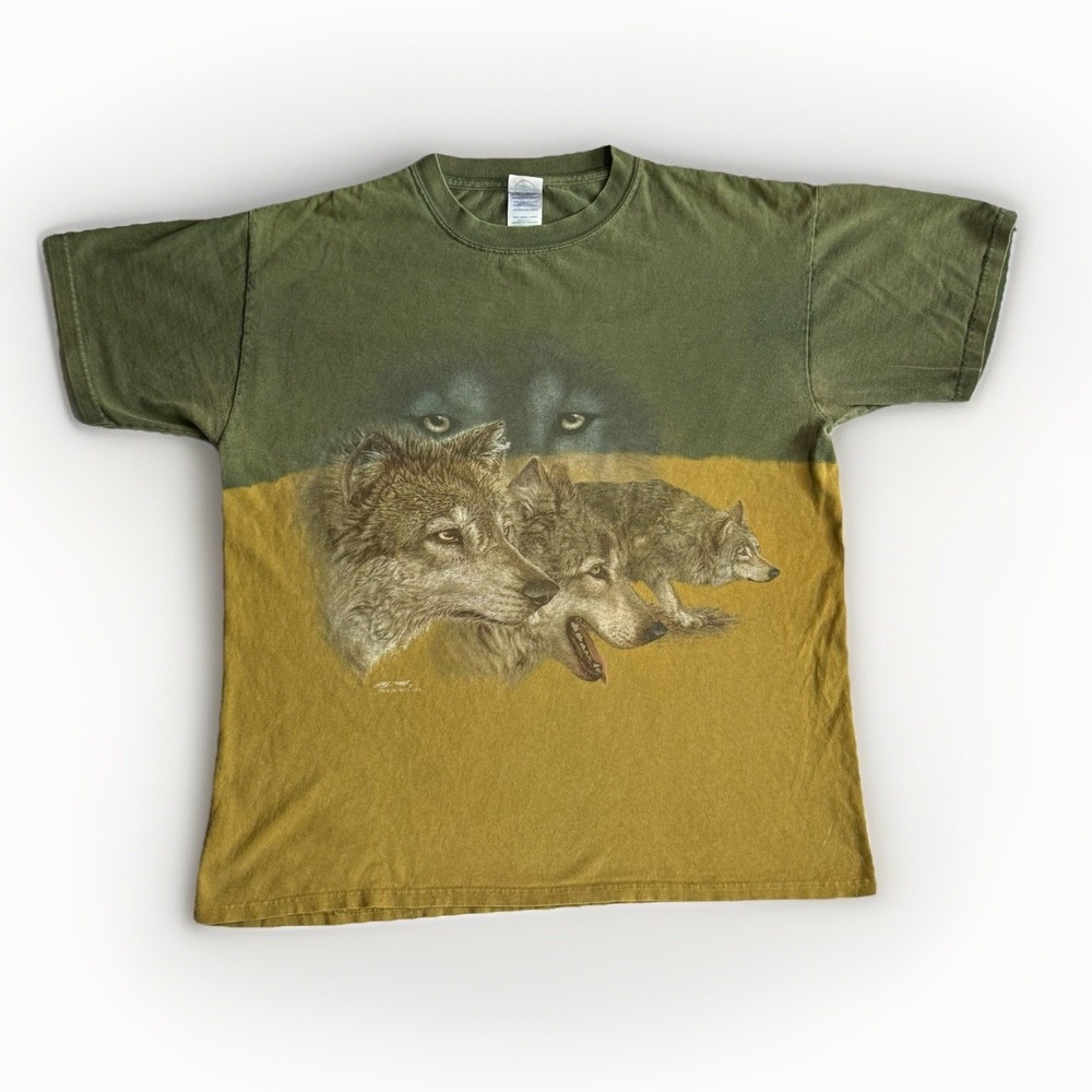 VTG 90s TWO TONE‎ WOLF NATURE Graphic T-Shirt Cotton Size Large / XL